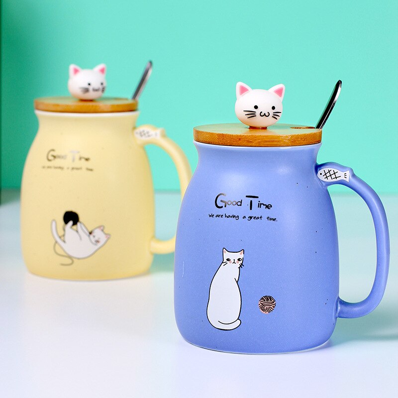 Cartoon Cat Coffee Mug with Lid